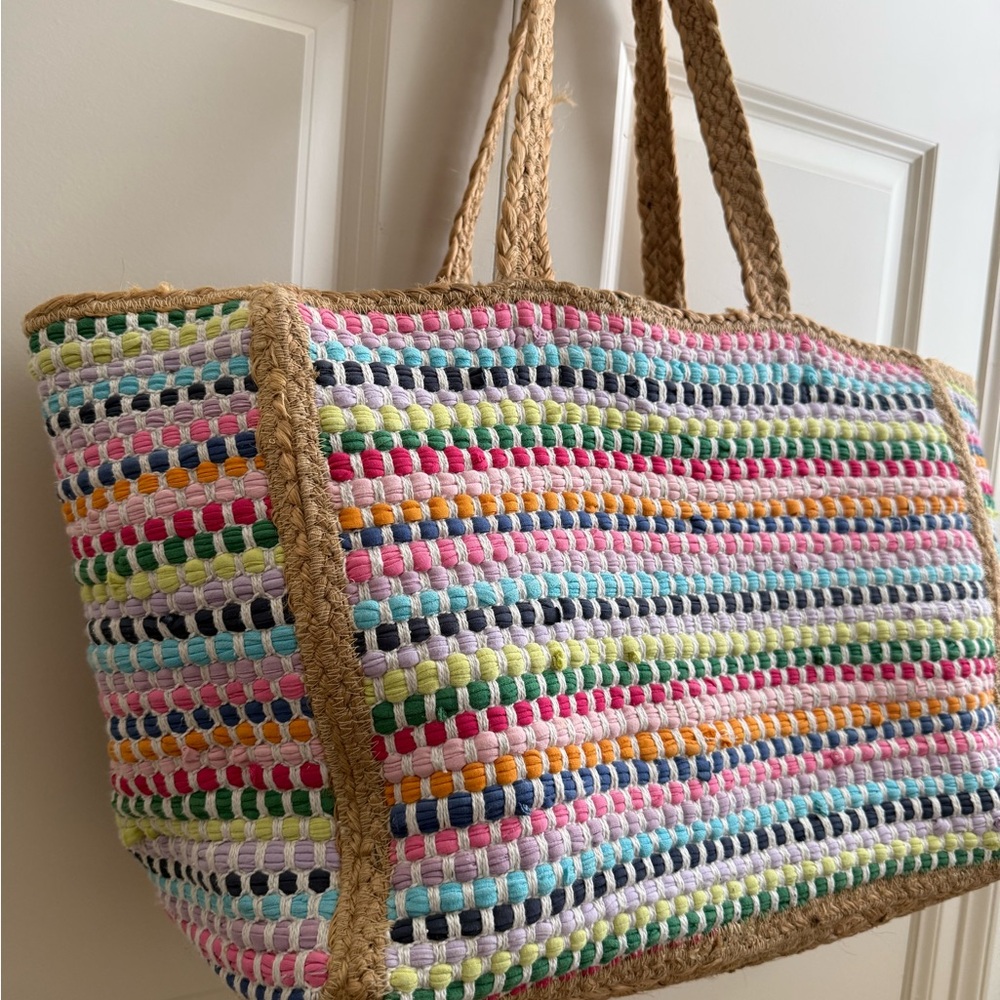 Shiraleah Multicolor Striped Woven Tote - Pink, Blue, Green, Yellow - Picture 6 of 6